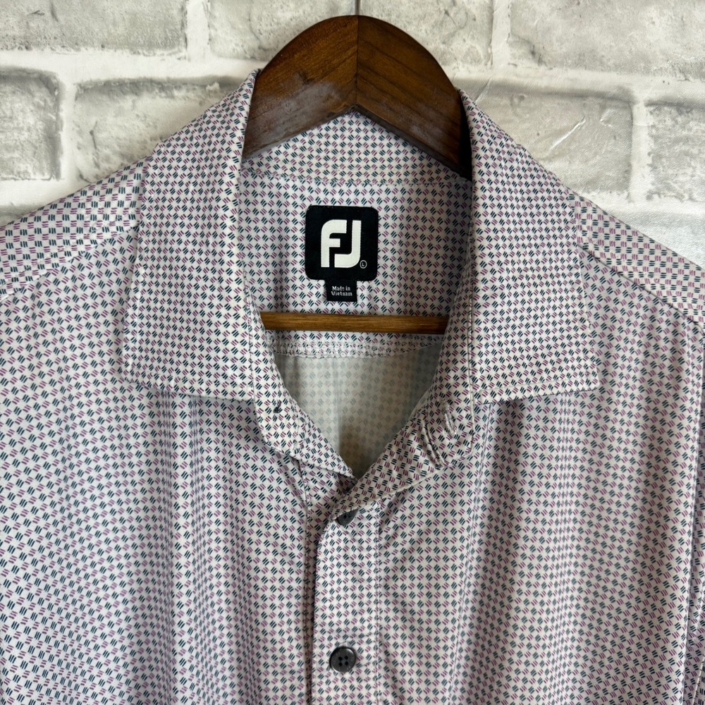 FootJoy FJ Mens Lisle Golf Polo Shirt Geometric Print Short Sleeve Purple Large